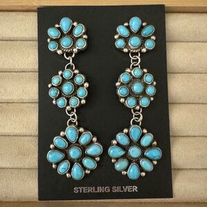 Navajo sterling silver turquoise cluster earrings